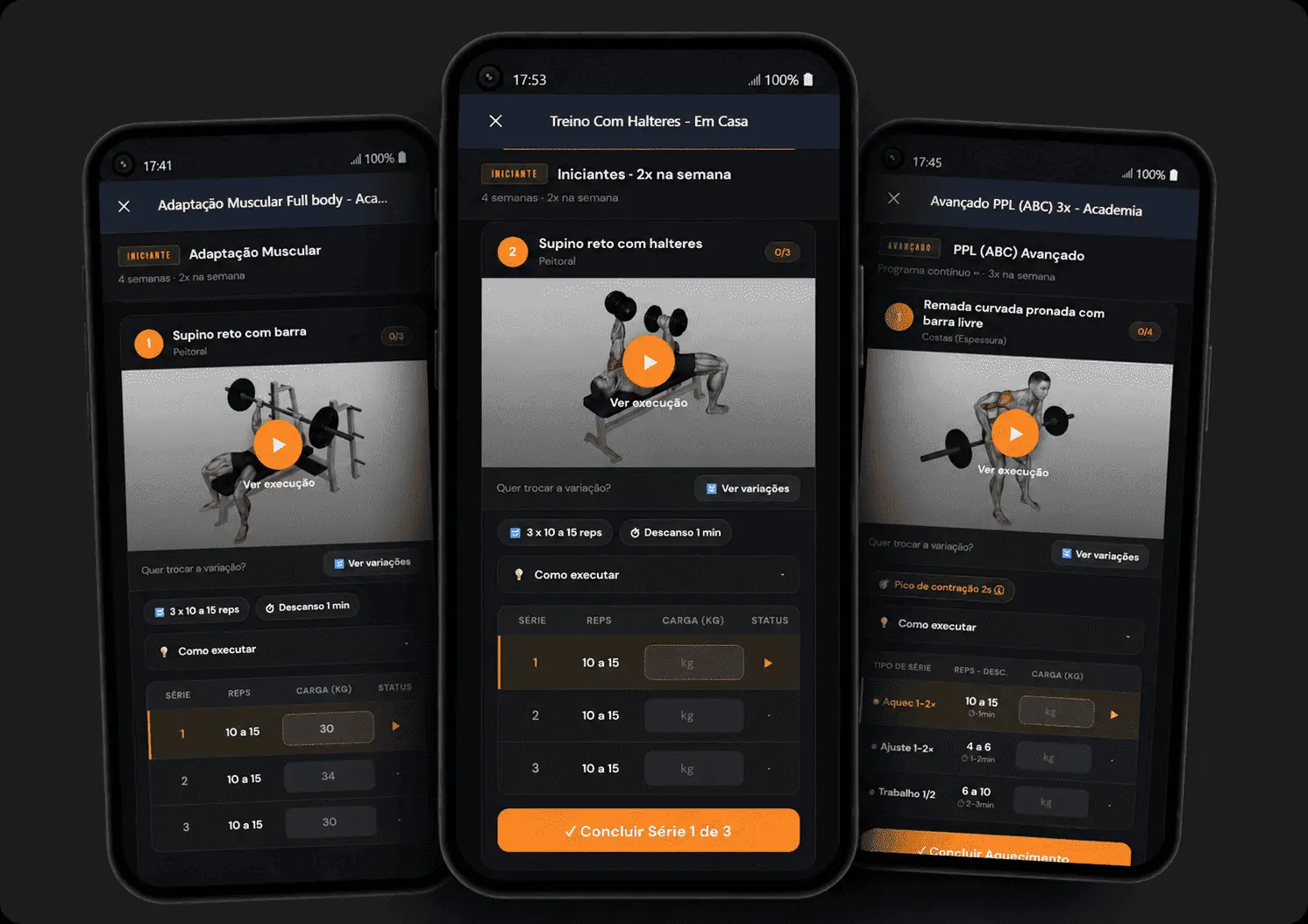Telas do app Alcateia de Monstros: treinos personalizados