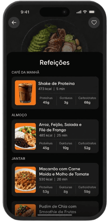 Plano de refeições no app